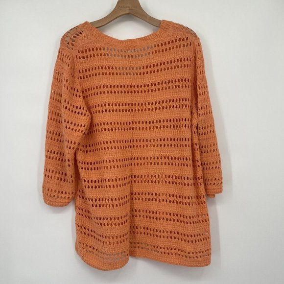 chico's 3 womens orange open weave V-neck sweater cotton 3/4 sleeve size xL - Picture 3 of 4